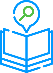 Book and magnifying glass icon