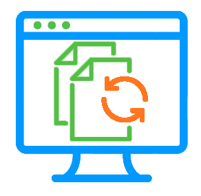 Icon of pages on a computer screen with a process arrow graphic on top