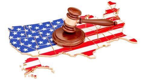 PDF accessibility for gavel on U.S. map representing Texas law