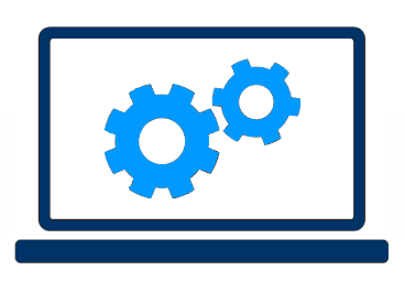 Icon of laptop with gears on the screen.
