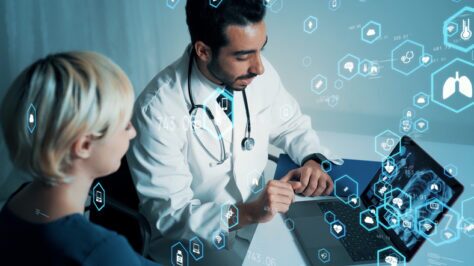 Medical technology concept. Remote medicine. Electronic medical record.