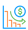 Icon of descending bar graph representing lower costs