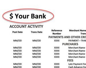 Sample credit card statement with logo circled to demonstrate batch processing