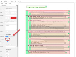 Table of Contents showing Equidox TOC detector and the TOC items box