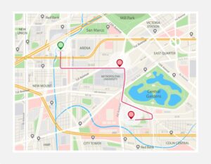 city map with route marked on it