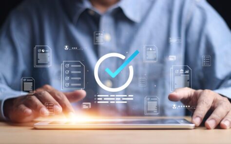Concept image of floating documents indicating Accessible content for SEO and AI