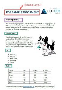 PDF Heading sample with 1 heading level 1, one heading level 2, and 3 heading level 3.