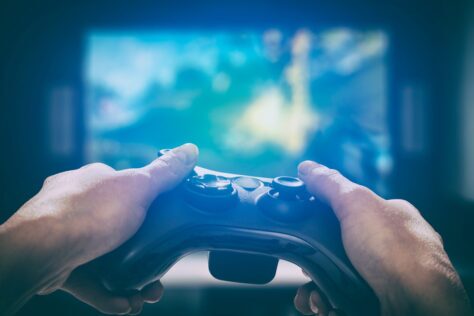Game controller in hands